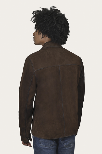 Men’s Dark Brown Brock Classic Suede Shacket Frye