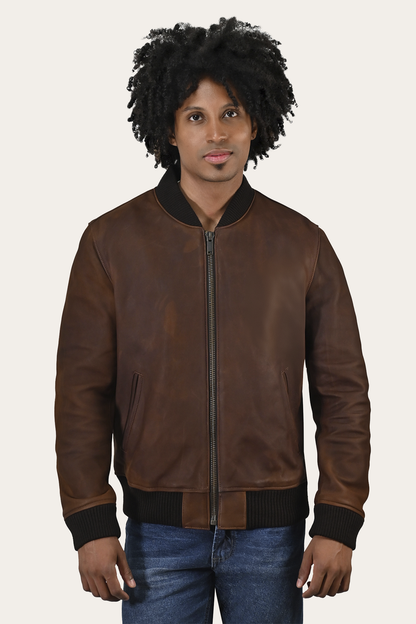 Men’s Cognac Clay Leather Bomber Jacket Frye Discount