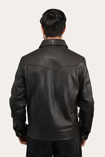 Men’s Dark Brown Durango Trucker Leather Jacket Frye On sale