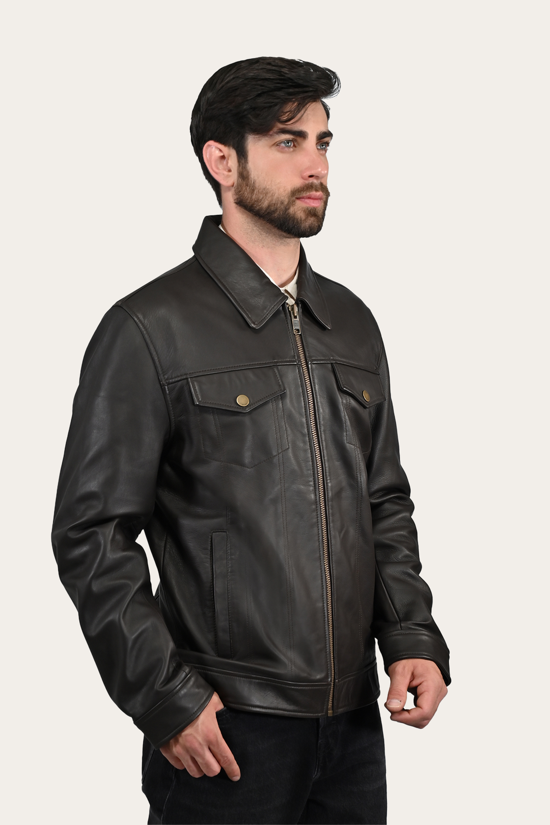 Men’s Dark Brown Durango Trucker Leather Jacket Frye On sale