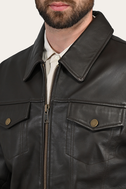 Men’s Dark Brown Durango Trucker Leather Jacket Frye On sale
