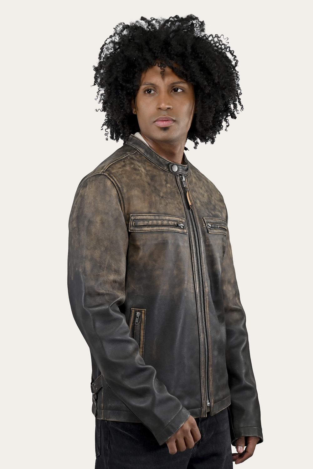 Men’s Brown Beige Leland Ombre Leather Jacket Frye For Sale