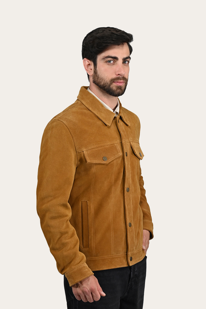 Men’s Tan Trailblazer Trucker Suede Jacket Frye Outlet