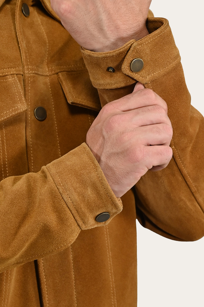 Men’s Tan Trailblazer Trucker Suede Jacket Frye Outlet