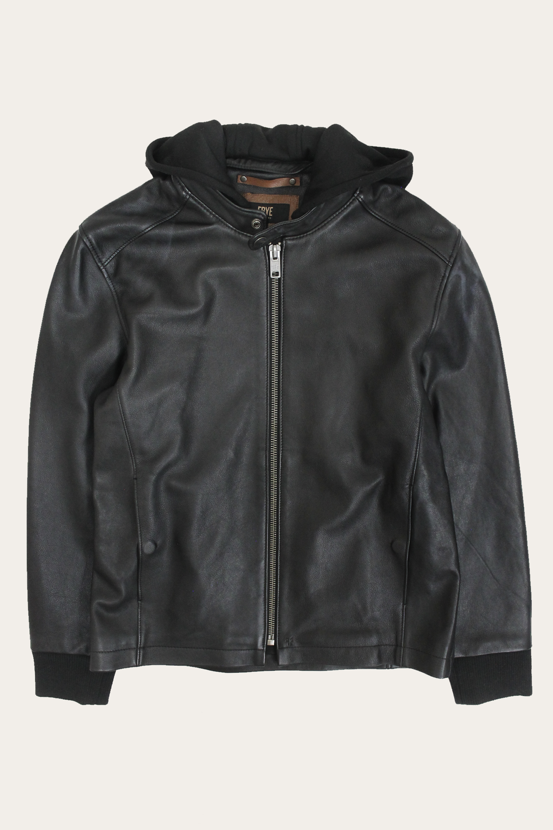Men’s Black Saddle Racer Leather Hooded Jacket Frye USA