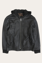 Men’s Black Saddle Racer Leather Hooded Jacket Frye USA