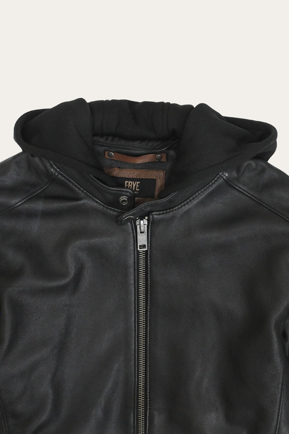 Men’s Black Saddle Racer Leather Hooded Jacket Frye USA