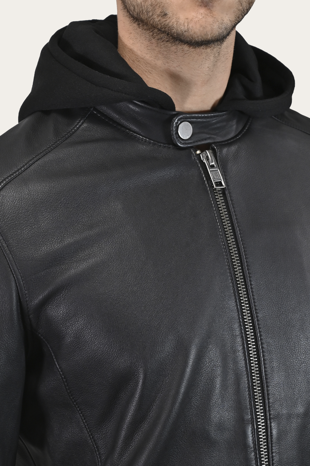 Men’s Black Saddle Racer Leather Hooded Jacket Frye USA