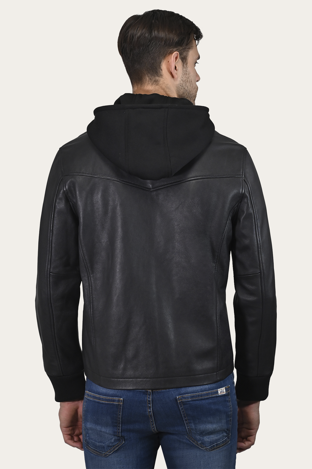 Men’s Black Saddle Racer Leather Hooded Jacket Frye USA