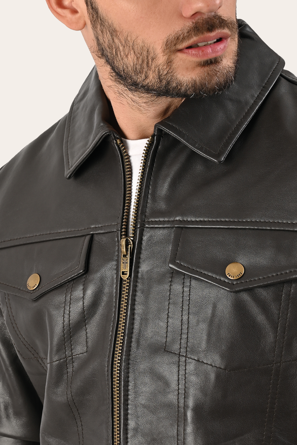 Men’s Dark Brown Kentucky Trucker Leather Jacket Frye Online