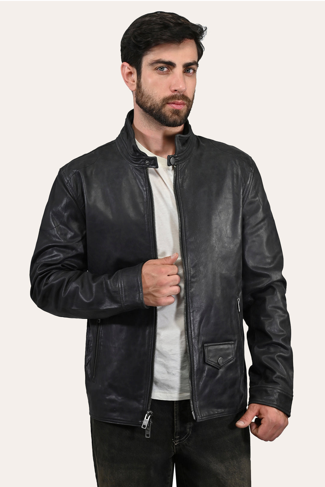 Men’s Black Lawton Modern Nappa Biker Jacket Frye For Sale