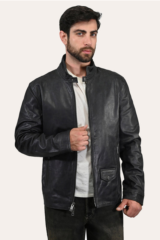 Men’s Black Lawton Modern Nappa Biker Jacket Frye For Sale