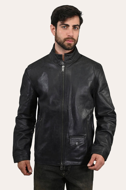 Men’s Black Lawton Modern Nappa Biker Jacket Frye For Sale