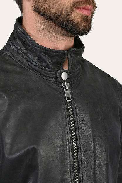 Men’s Black Lawton Modern Nappa Biker Jacket Frye For Sale