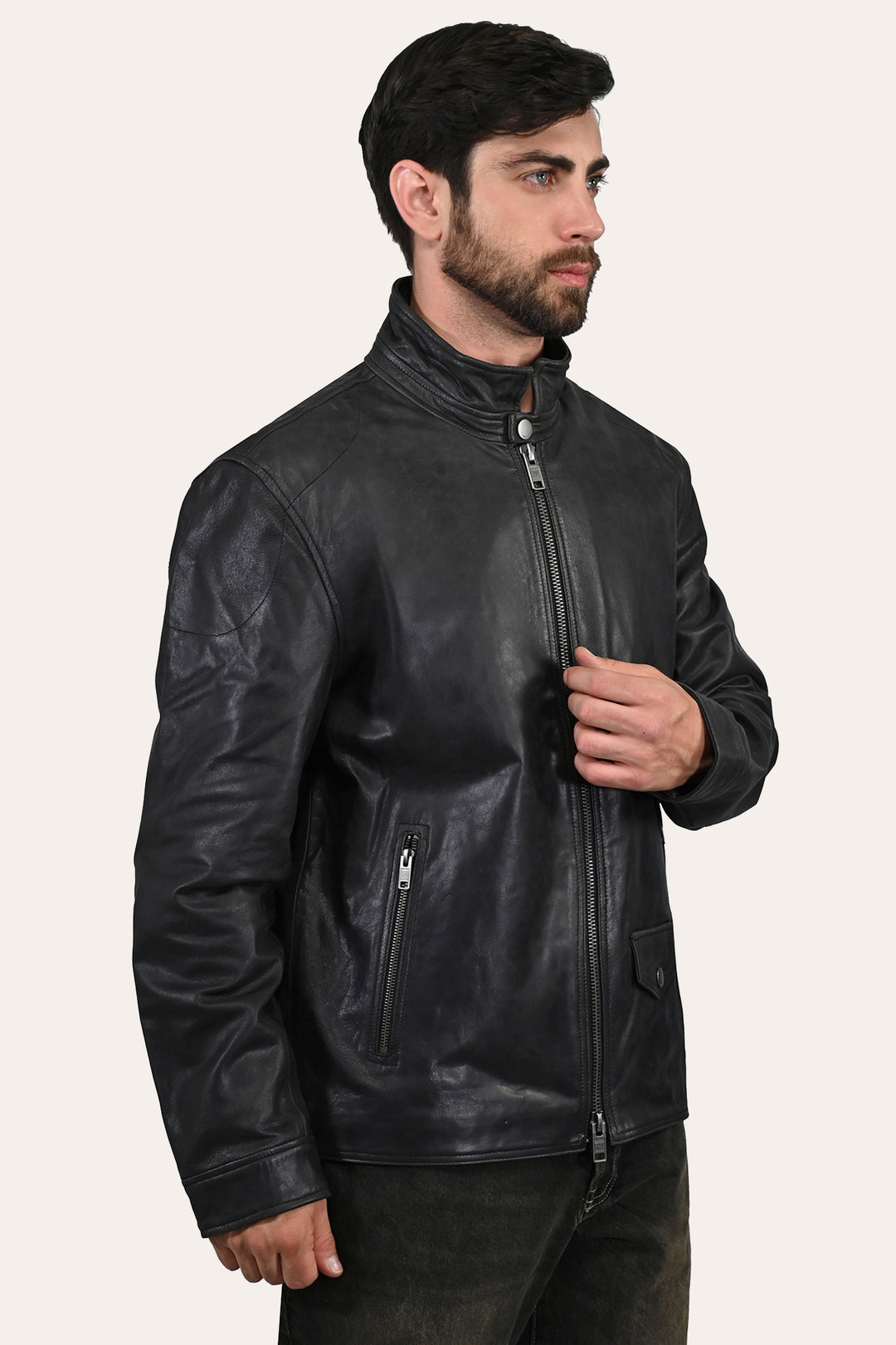 Men’s Black Lawton Modern Nappa Biker Jacket Frye For Sale