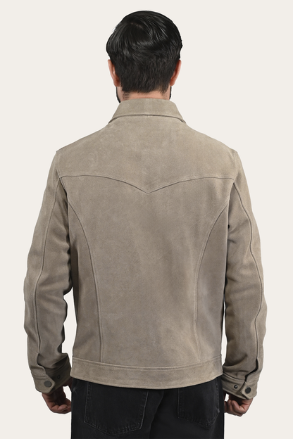 Men’s Taupe Trailblazer Suede Trucker Jacket Frye us