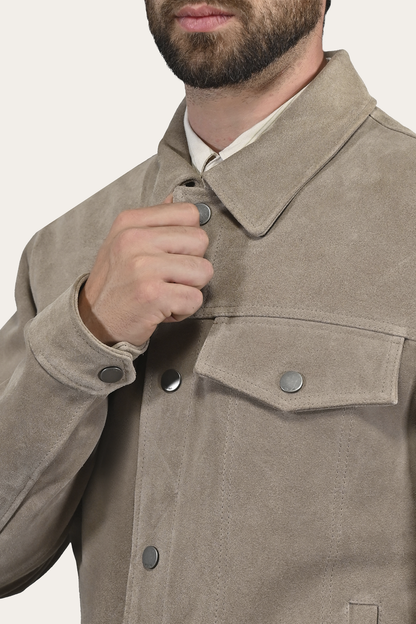 Men’s Taupe Trailblazer Suede Trucker Jacket Frye us