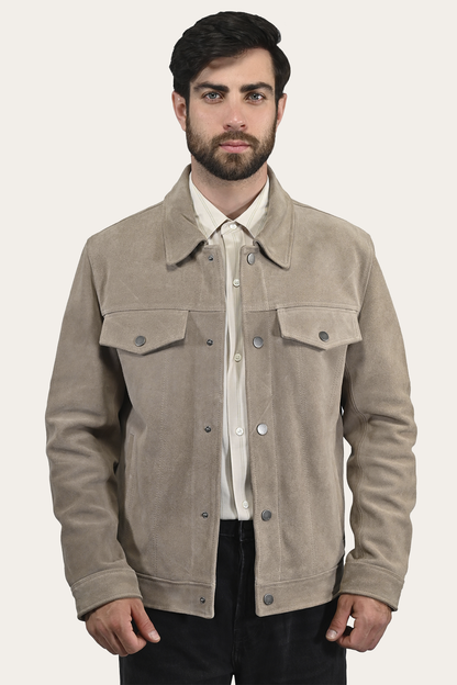 Men’s Taupe Trailblazer Suede Trucker Jacket Frye us