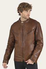 Men’s Tobacco Huck Cowhide Racer Leather Jacket Frye Sale