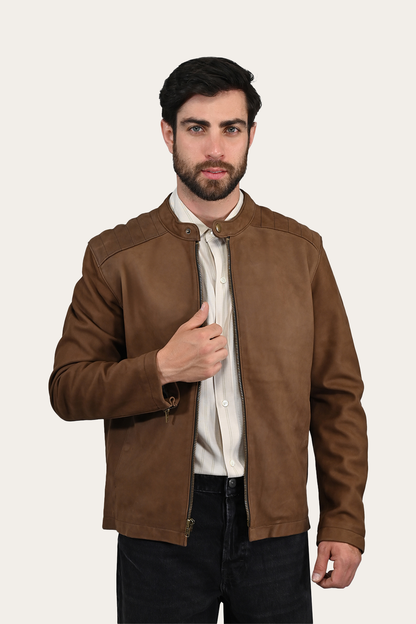 Men’s Tobacco Desert Racer Leather Jacket Frye On sale