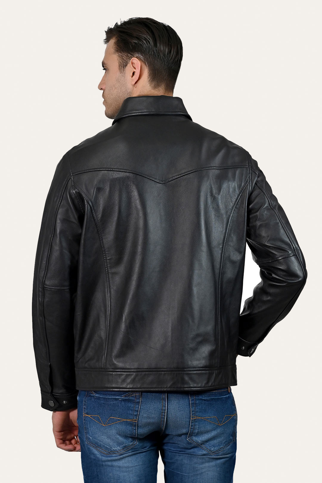 Men’s Black Durango Trucker Leather Jacket Frye For Sale