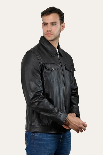Men’s Black Durango Trucker Leather Jacket Frye For Sale