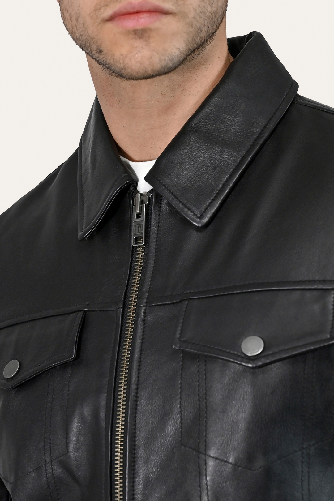 Men’s Black Durango Trucker Leather Jacket Frye For Sale