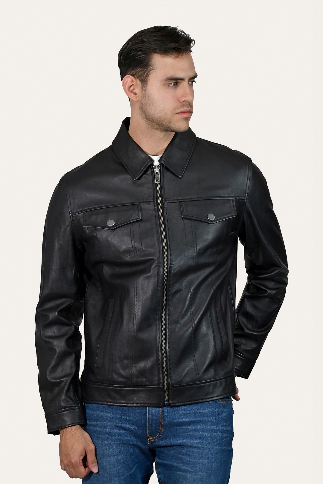 Men’s Black Durango Trucker Leather Jacket Frye For Sale