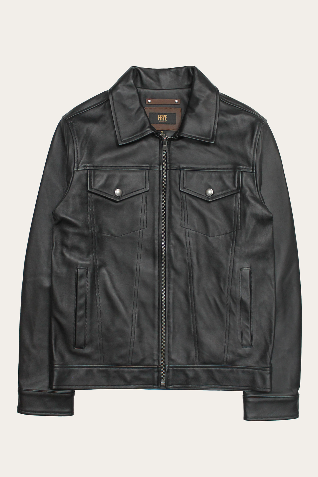Men’s Black Durango Trucker Leather Jacket Frye For Sale