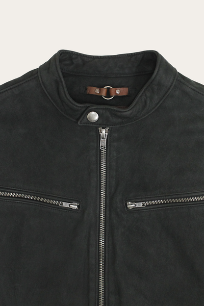 Men’s Black Cattleman Vintage Cafe Racer Leather Jacket Frye USA