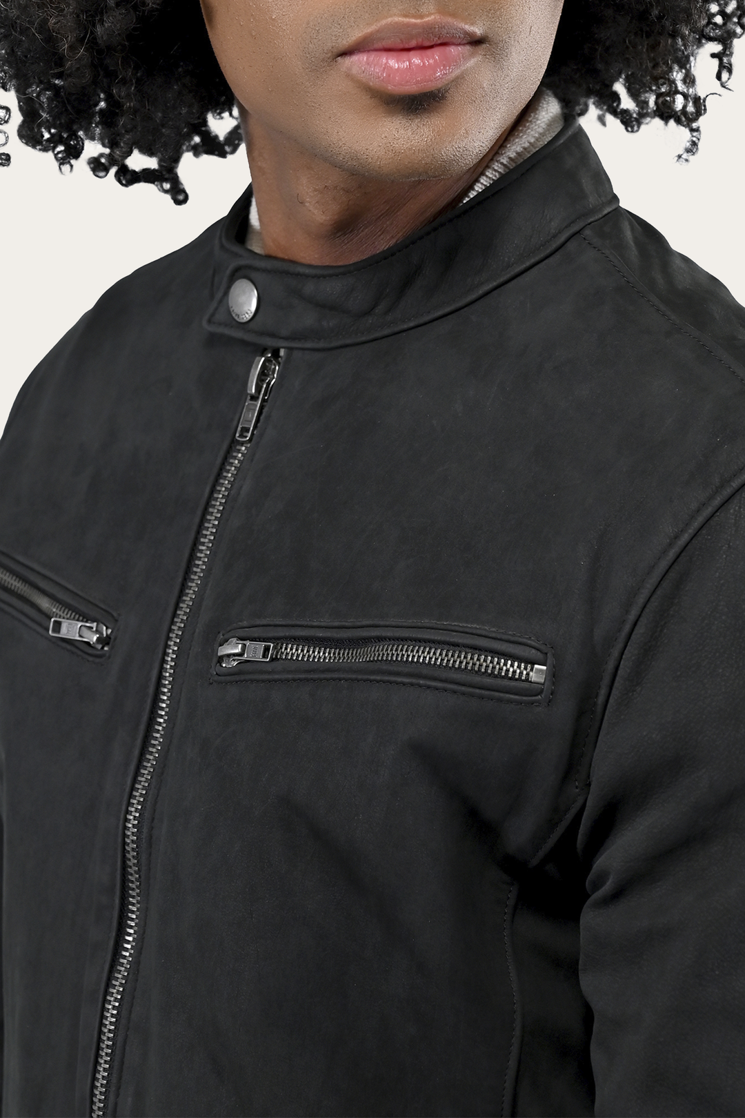 Men’s Black Cattleman Vintage Cafe Racer Leather Jacket Frye USA