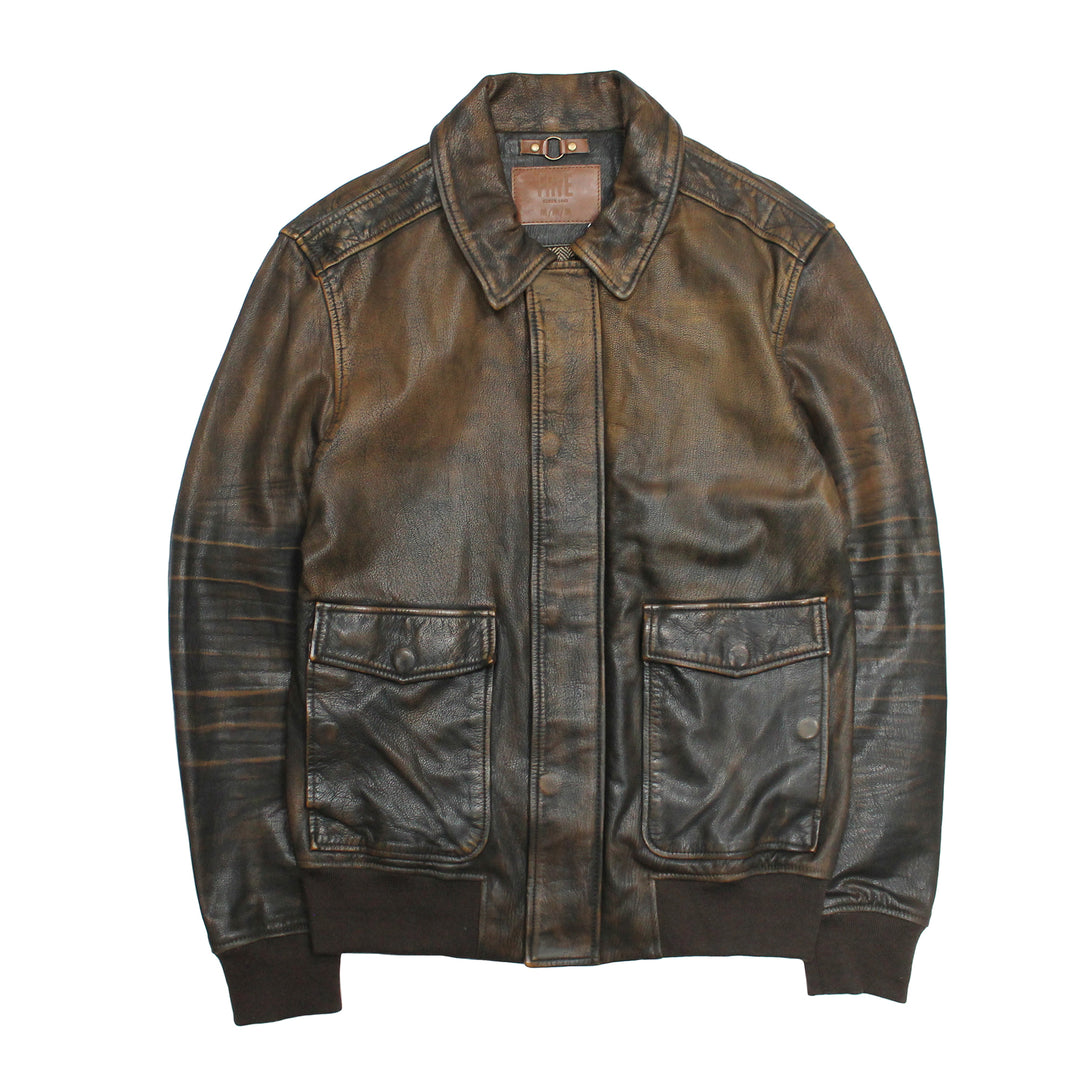 Men’s Brown Beige Nebraska Bomber Leather Jacket Frye Near me