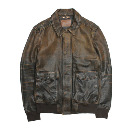 Men’s Brown Beige Nebraska Bomber Leather Jacket Frye Near me