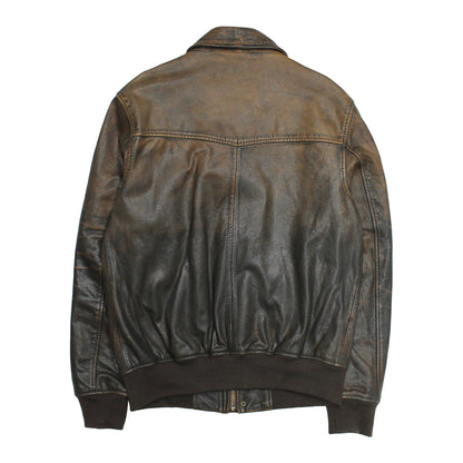 Men’s Brown Beige Nebraska Bomber Leather Jacket Frye Near me