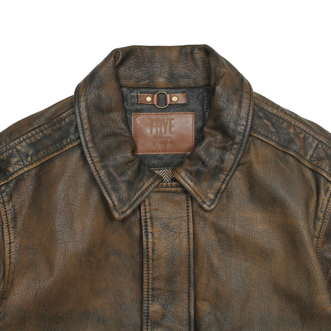Men’s Brown Beige Nebraska Bomber Leather Jacket Frye Near me