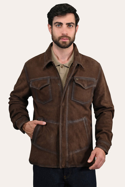 Men’s Dark Brown Brody Suede Shacket Frye