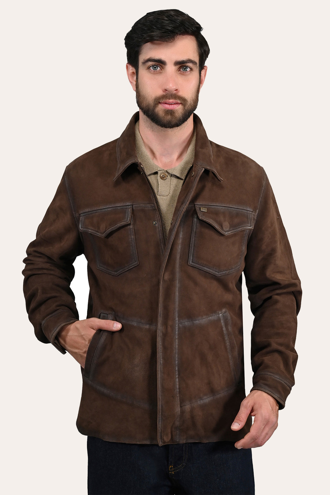 Men’s Dark Brown Brody Suede Shacket Frye