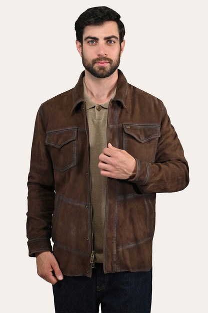 Men’s Dark Brown Brody Suede Shacket Frye